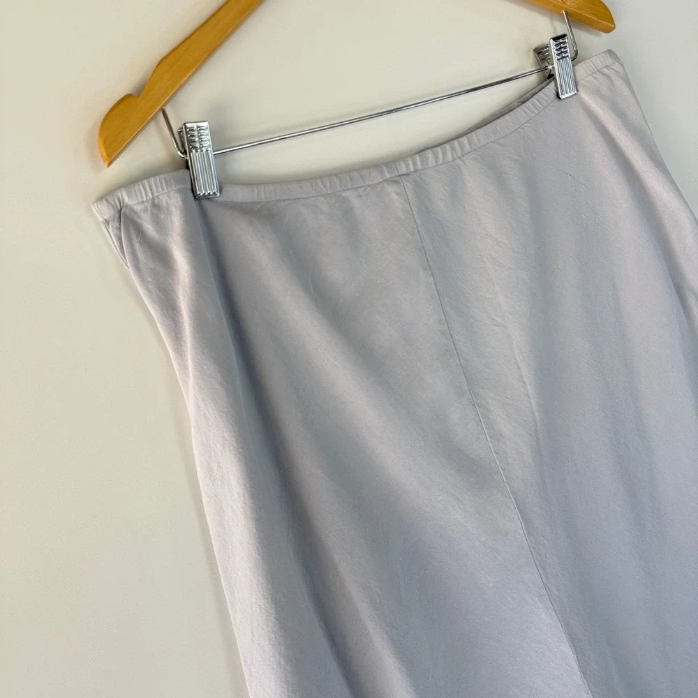 Eileen Fisher 100% Silk Midi Skirt Women 1X Light Blue Grey A-Line Elastic Waist